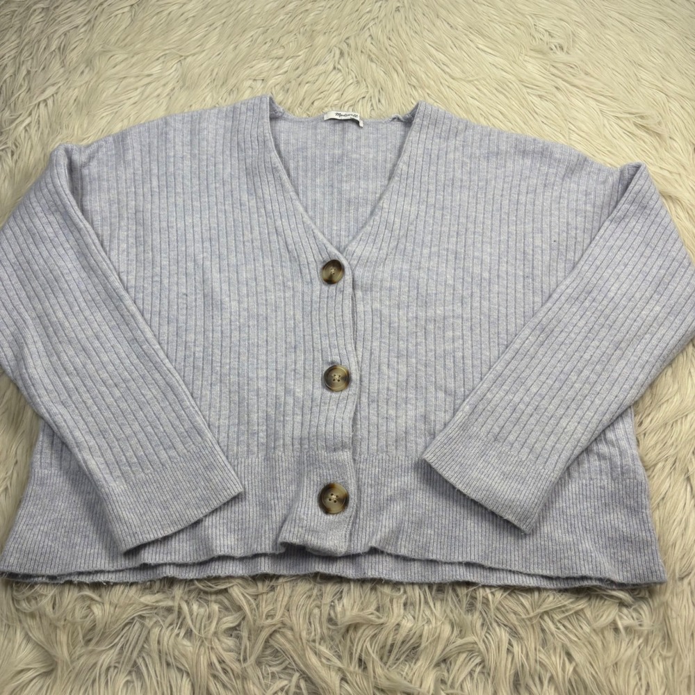 Madewell Women's M Blue Cameron Ribbed Button Front Cardigan Cozycore Soft Girl